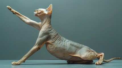 Sphynx Cat Stretching Out in Sphinx Pose, Limbs Extending with Graceful Flexibility. - obrazy, fototapety, plakaty