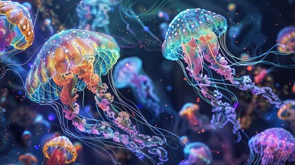 stained glass jellyfish  - obrazy, fototapety, plakaty