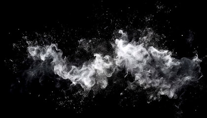 Black and white fluid smoke movement. Color Burst white smoke powder explosion fluid ink paint particles slow motion alpha matte isolated on black Abstract effect for copy space - obrazy, fototapety, plakaty