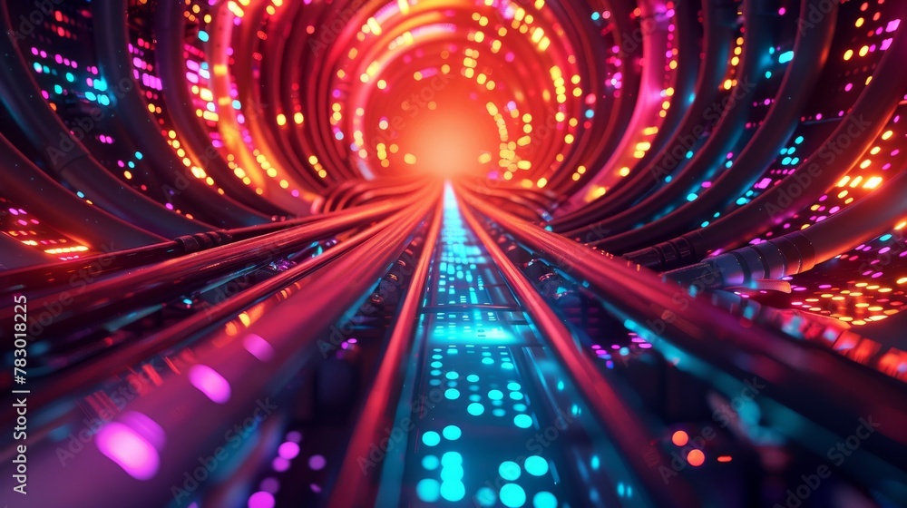 Poster internet infrastructure: a 3d vector illustration of network cables neatly organized in a data cente