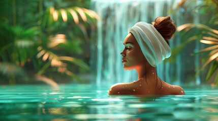 Spa Relaxation: A 3D vector illustration of a girl with a towel on her face