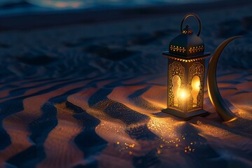Lantern in the desert at sunset,  Ramadan Kareem background - obrazy, fototapety, plakaty