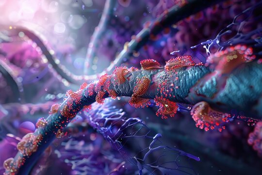 An Abstract 3D Scene Depicting The Concept Of Horizontal Gene Transfer Among Bacteria.