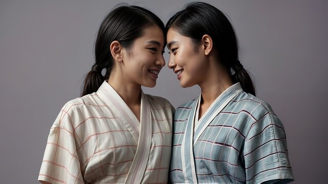 asian girls couple in bathrobe