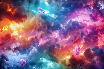 Fototapeta na wymiar Abstract colorful background with clouds and stars, render illustration