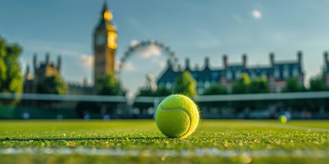 tennis ball on tennis grass court