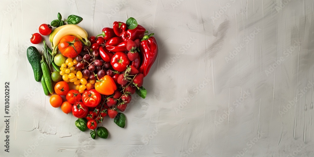 Wall mural Heart shape fresh vegetables, copy space