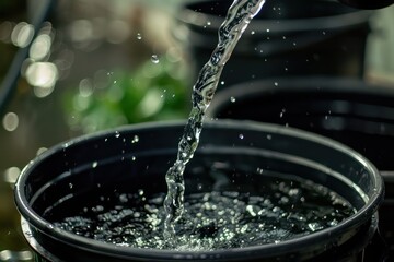 Water is drawn into bucket from pump, need for clean water, drought or irrigation. Generative AI