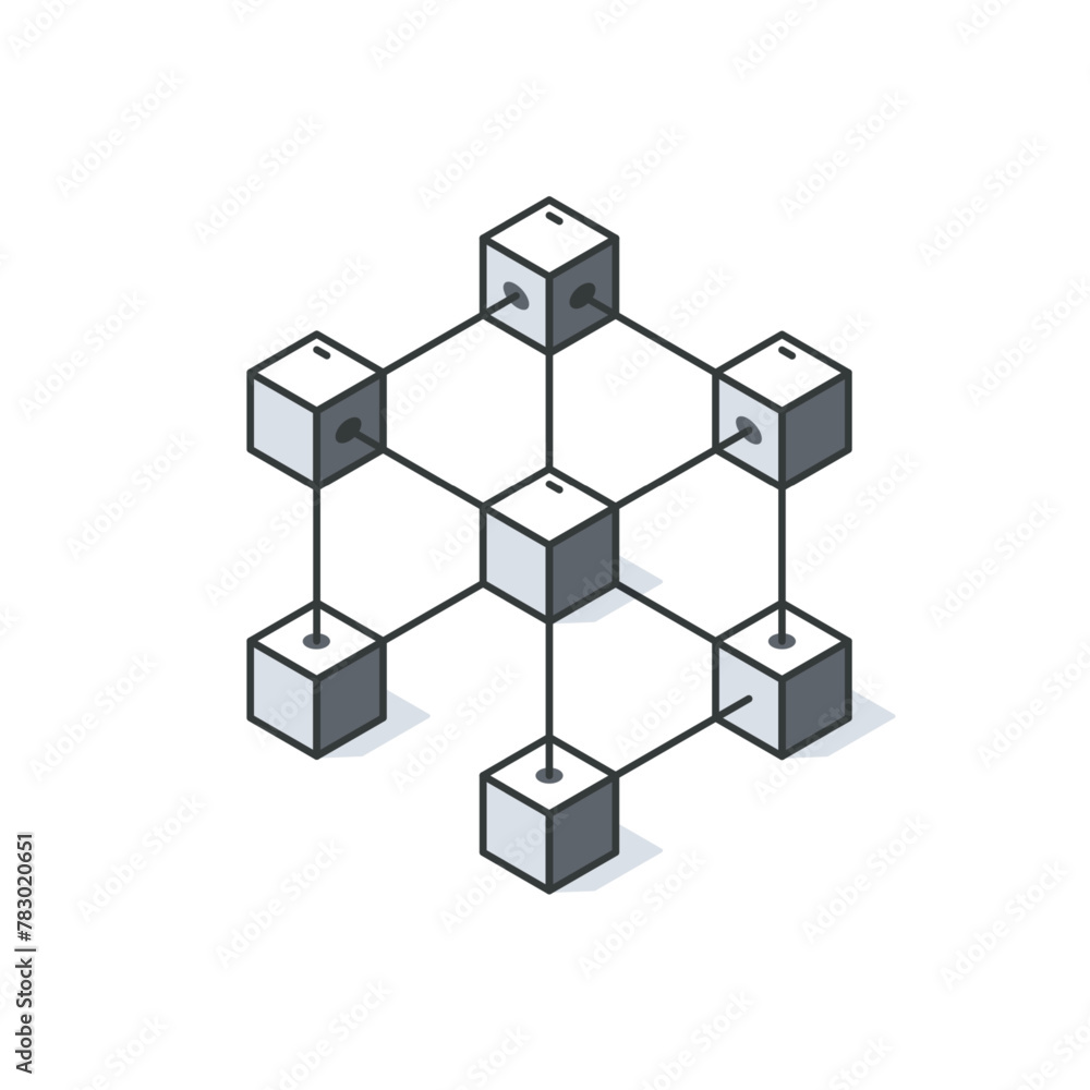 Poster blockchain isometric icon. block validation in the blockchain. blockchain technology. abstract hexag