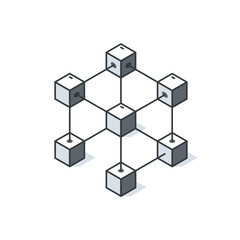 Blockchain isometric icon. Block validation in the blockchain. Blockchain technology. Abstract hexagon background. Editable stroke icons. Vector illustration