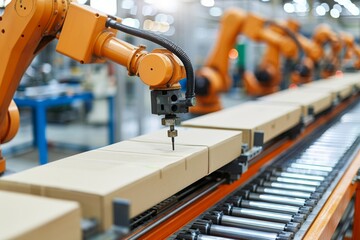 Robotic Arms Working on Conveyor Belt in Factory