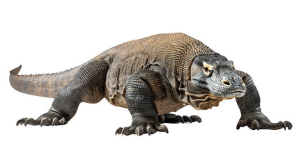 Obraz premium A Komodo dragon being on guard with its head up (transparent)