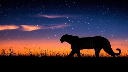 Unique Angle Showing a Leopard Silhouetted Against the Night Sky.