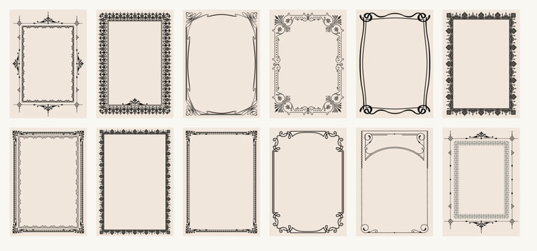Big set Template of Decorative vintage frames,borders rectangular shape. Baroque, Art Nouveau, Modern , Victorian style.