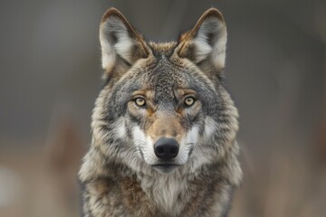 Close-up portrait of a gray wolf (Canis lupus) - obrazy, fototapety, plakaty