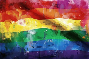 Rainbow flag painted on old paper,  Grunge background