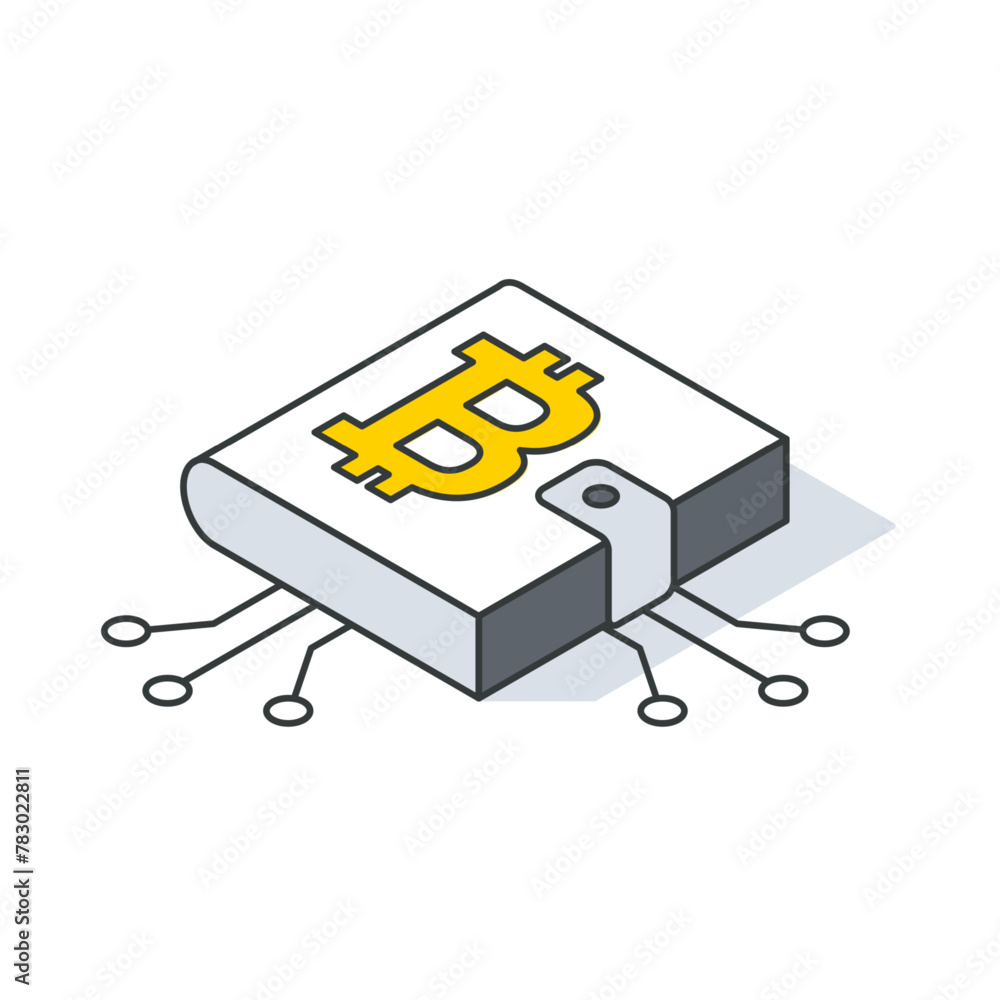 Poster isometric illustration of a wallet with bitcoin symbol on it