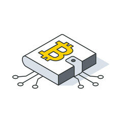Isometric illustration of a wallet with Bitcoin symbol on it