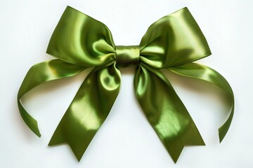 Green bow isolated on white background,  Green satin ribbon bow