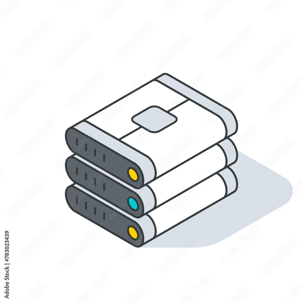 Poster server rack or tower. unit of data center. technology isometric outline object. vector illustration.
