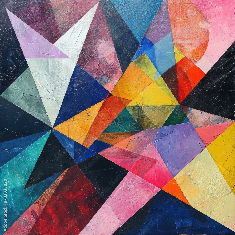 Poster abstract composition of overlapping triangles in vibrant colors