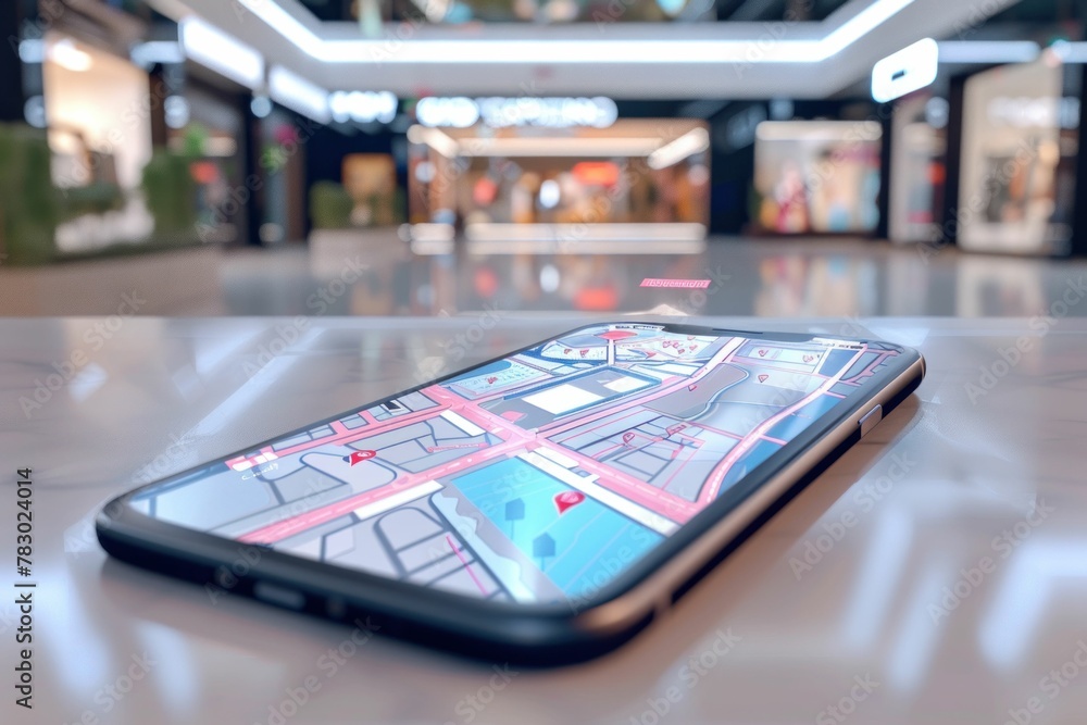 Aufkleber modern smartphone with gps function lying on the floor of a busy shopping mall in threedimensional i