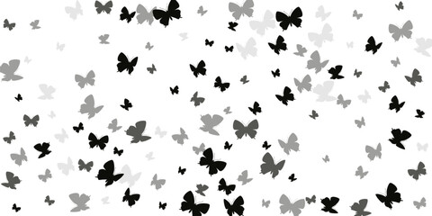 Magic black butterflies abstract vector background. Summer funny insects. Wild butterflies abstract kids illustration. Tender wings moths patten. Tropical beings.