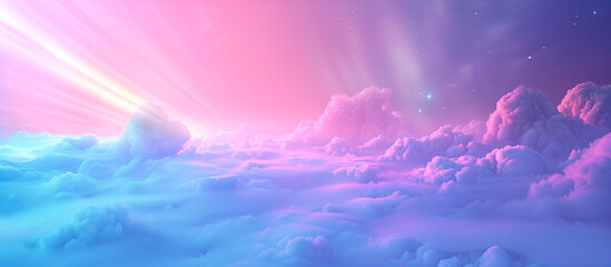 abstract futuristic pink cloudscape with pink atmospheric effect and stars in night sky - obrazy, fototapety, plakaty