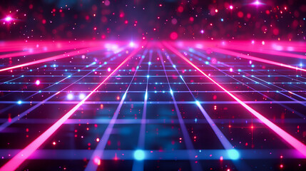 glowing neon grid floor, retrowave background