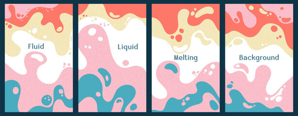Melting vibrant waves pattern summer front pages. Bubble splashes and streams vector pack box covers - 783024441