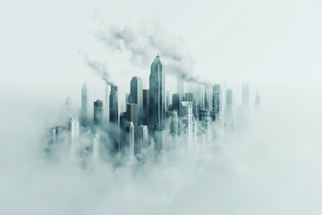 Fototapeta premium A grayscale model of plumes of smoke rising from industrial chimneys, symbolizing pollution.