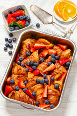 berry croissant casserole in baking dish, top view