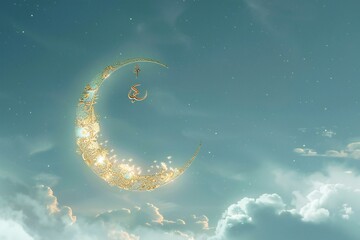 Ramadan Kareem background with crescent moon and stars in the sky