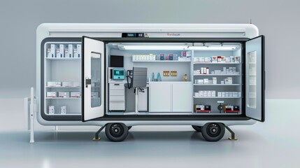 Innovative, compact mobile pharmacy unit designed for remote and underserved areas - obrazy, fototapety, plakaty