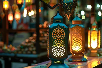Foto op Plexiglas Arabic lanterns in morocco style,  Ramadan Kareem background © Nam
