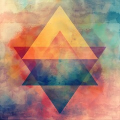 Triangles merging with a blurry watercolor background - obrazy, fototapety, plakaty