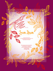 Bay leaves frame vector greeting card template. Rustic card design with laurel foliage. - 783025219