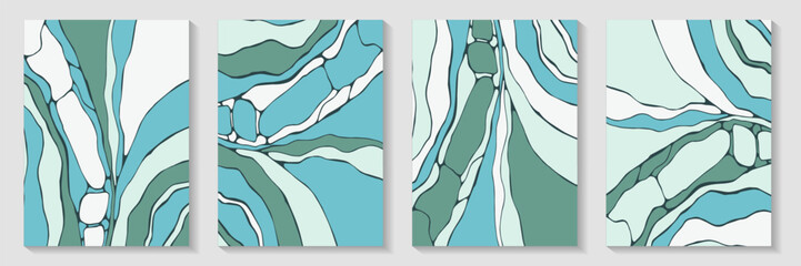 Fluid ebru pattern backdrop template vector set. Vibrant posters. Flow splash postcard cover page