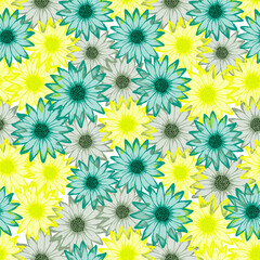 Chamomile bright summer seamless pattern. Rudbeckia daisy blossom with