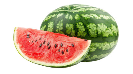 Fresh Whole Watermelon and Sliced Piece Isolated on transparent Background