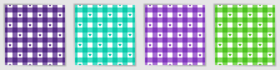 Glen plaid tweed seamless pattern set. Abstract swahili checkered tartan textile print