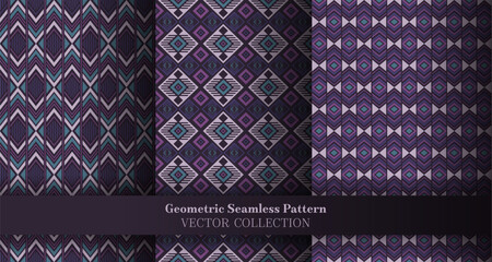 Mesmeric geometrical chevron seamless pattern package. Indian tracery ethnic patterns. Chevron diamond geometric vector endless motif collection. Cover background prints.
