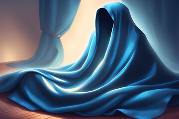 covered with cloth in blue color - obrazy, fototapety, plakaty