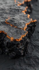 A close up of a rock with orange and yellow flames, AI