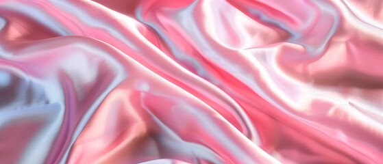 Obraz premium Close up of pink silk satin shiny fabric texture as background. Silky cloth curtain texture.
