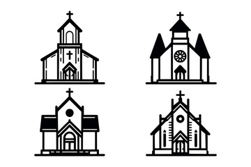 Church building, icon set of design element. Vector