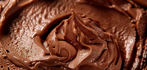 Top view of delicious chocolate ice cream texture close up.