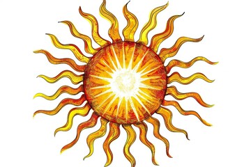 Sun on white background,  Hand-drawn illustration of a sun