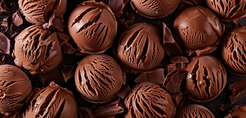 Top view of delicious chocolate ice cream balls.