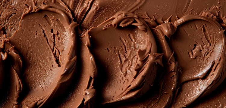 Top view of delicious chocolate ice cream texture close up.